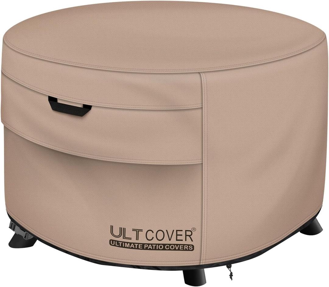ULTCOVER Round Patio Fire Pit Table Cover 40 inch Outdoor Waterproof Fire Bowl Cover (Brown)