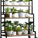 YIZAJIA Plant Stand Indoor 3 Tier Metal Board Outdoor Tiered Stands Shelf With wheel for Multiple Plants Potted Ladder Plant Holder Table Plant Pot Stand for Window Garden Balcony Living Room (3 Tier-Black+Metal)