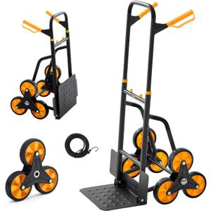 VEVOR Stair Climbing Cart, 770 lbs Stair-Climbing Capacity, Heavy-Duty Folding Trolley Cart with Telescoping Handle, 6 Wheels and 2 Bungee Cords, Stair Climber Dolly for Home, Groceries, Warehouse