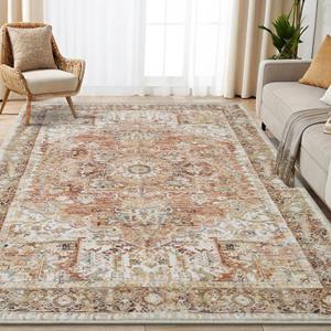 Area Rugs for Living Room Bedroom, Machine Washable 6x9 Vintage Rug, Soft Plush Bedside Floor Carpet for Farmhouse Nursery Kitchen Laundry Home Decor, Gold