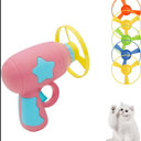 Andiker Cat Fetch Toy, Interactive Kitten Flying Disc Launcher Toy with 5 Colorful Flying Propellers for Cat Enrichment, Flying Saucer Toy for Cats for Training and Chasing (Pink)