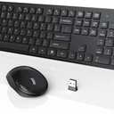 Wireless Keyboard and Mouse, WisFox USB Computer Keyboard with Silent Keys, Long Battery Life, 2.4GHz Full-Size Lag-Free Cordless Combo for PC Laptops Windows Mac Chrome OS (Black)