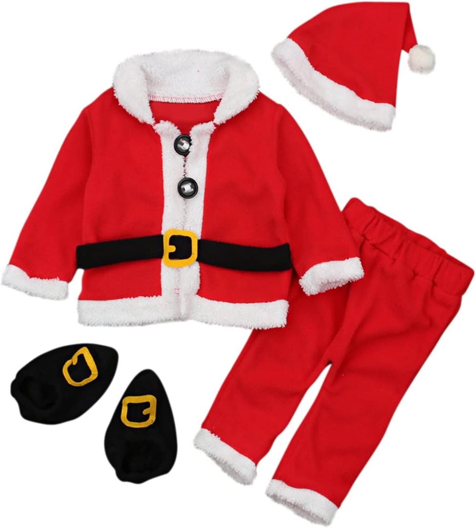 FIOMVA Christmas Baby Girl Boy Santa Costumes Clothes Outfits Dress Jacket Coat Long Pants Hat Socks Cosplay (18-24 Months, Red White Pants Set)