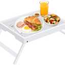 Artmeer Bed Tray Table with Folding Legs,Bamboo Breakfast in Bed for TV Table, Laptop Computer Tray,Eating,Snack Tray (White) Large Size