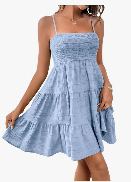 SOLY HUX Women's Sundress Smock Cami Mini Dress Sleeveless Swing A Line Short Dresses Casual Cute Summer Dresses, size S