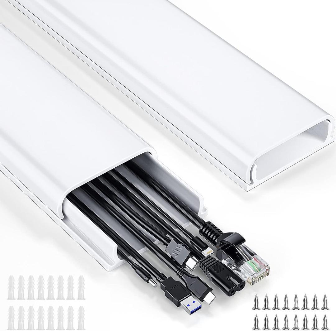 Delamu Cord Hider, 62.8in Cord Covers for 6-8 Wires on Wall, Cable Hider Cable Management, Wire Hiders for TV on Wall, Wire Covers for Cords, Cable Cover Wall, 4X L15.7 W2.36 H0.75in, White