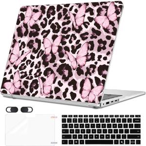 Case for Compatible with Microsoft Surface Laptop 13.8 inch Touchscreen 2024 Model 2036(7th Edition), Laptop Plastic Pattern Hard Shell Case, Keyboard Cover, Screen Protector, Butterfly&Leopard Print