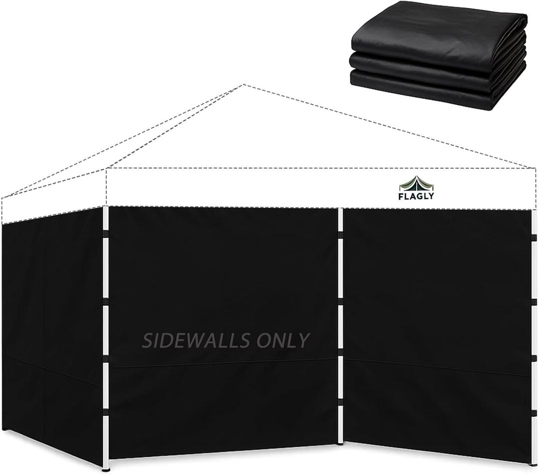 Instant Canopy Sidewalls for 10x10 Pop Up Canopy Tent, 300D Waterproof Material for Outdoor Events, Vendor Booths, and Privacy (Sidewalls Only) (Black, 10x10ft-3pcs)