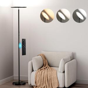 Modern LED Floor Lamp - Remote & Touch Control, 40W/2400LM Sky Torchiere Standing Lamp, Fully Dimmable, 3 Color Temperatures, Ideal for Living Room & Bedroom, Easy to Assemble (Large, Black) Modern LED Floor Lamp - Remote & Touch Control, 40W/2400LM Sky Torchiere Standing Lamp, Fully Dimmable, 3 Color Temperatures, Ideal for Living Room & Bedroom, Easy to Assemble (Large, Black)