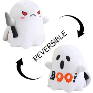 Halloween Ghost Plush Reversible Ghost Plushie - Angry + Scared - Cute Sensory Stuffed Animals Home Decor for Boys and Girls 10 Inch