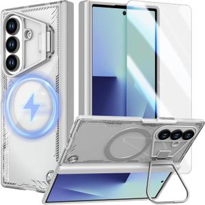 Nillkin for Samsung Galaxy Z Fold 7 Case, Compatible with MagSafe, Built-in [Screen Protector] [Hinge Protection] [Kickstand] Slim Magnetic Anti-Yellow Phone Case for Galaxy Z Fold 7 - Clear Gray