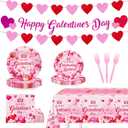 Galentines Day Party Decorations Pink Heart Galentines Plates Napkins Tablecloth Happy Galentine's Day Banner Party Supplies Serve 24