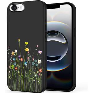 Unov Case Designed for iPhone 17e / 16e, Black Phone Case with [Anti-Slip Embossed Pattern], Shockproof Slim Protective [Anti-Scratch TPU] Back Cover, Floral Bouquet