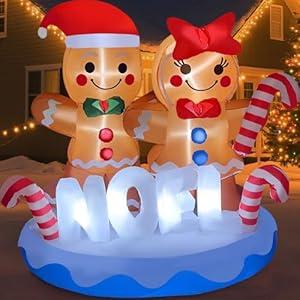 5.5FT Christmas Inflatable Gingerbread 5.5FT Gingerbread Man Inflatable Christmas Outdoor Decoration Xmas Gingerbread Blow Up Decor with Built-in 4 LED for Yard Garden Lawn(with Storage Bag)