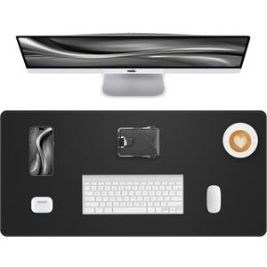 Leather Desk Pad Protector - 48" x 17" Non-Slip PU Leather Large Mouse Pad, Waterproof Desk Blotter Mat for Office and Home (Black)