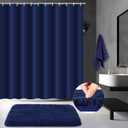 3 Pcs Bathroom Curtain Sets with Shower Rug and Towel Waterproof Shower Curtain Non Slip Bathroom Rug Bath Mat Soft Hand Towel with 12 Hooks for Hotel Decor(Navy Blue)