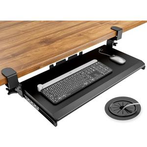 Hemudu Keyboard Tray Under Desk Pull Out with Extra Sturdy C Clamp Mount System, 27.3 (32.5 inch Including Clamps) x 11 Inch Slide-Out Platform Computer Drawer for Typing Black