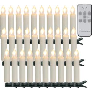 30pcs Led Clips on Christmas Tree Candles, Flickering Battery Operated Candles with Remote Timer, Flameless Window Candle for Christmas Wedding Birthday