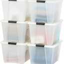 IRIS USA 54 Qt Stackable Plastic Storage Bins with Lids, 6 Pack - BPA-Free, Made in USA - Discreet Organizing Solution, Latches, Durable Nestable Containers, Secure Pull Handle - Pearl