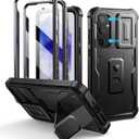 Dexnor for Samsung Galaxy A35-5G Case, [2 Front Frame] [Built-in Slide Camera Cover & Kickstand] Heavy Duty Military Grade Protection Shockproof Phone Case with Screen Protector, 6.6 inch Black