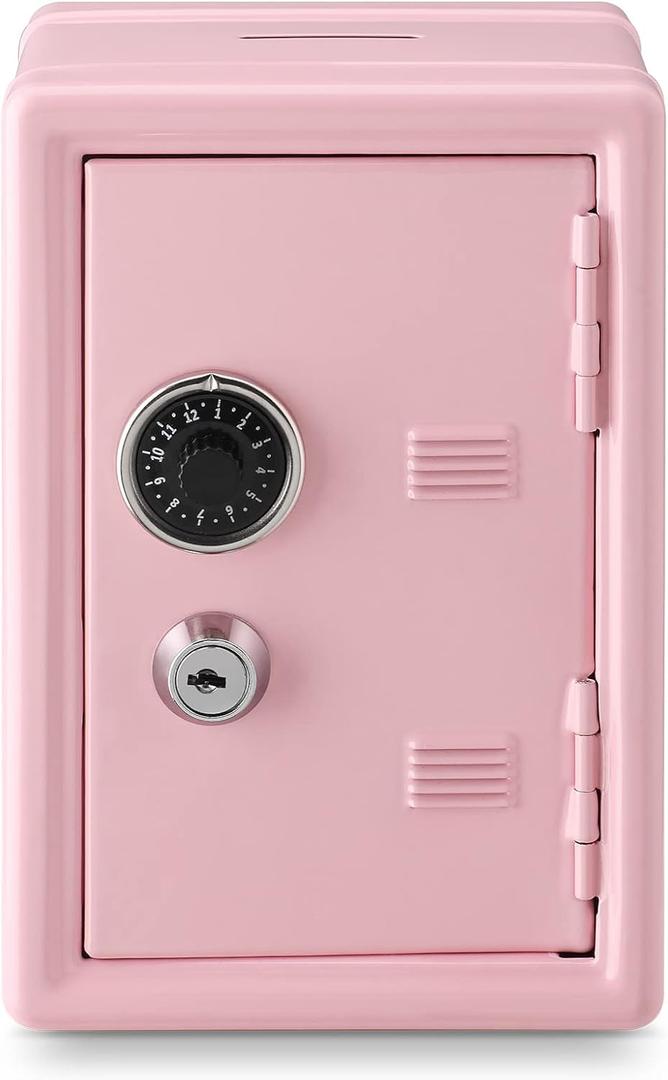 Younion Money Safe and Cash Lock Box, Mini Size Security Safe Box for Money Jewelry and valuables, 4.6"x 4.2"x 6.9" Pink