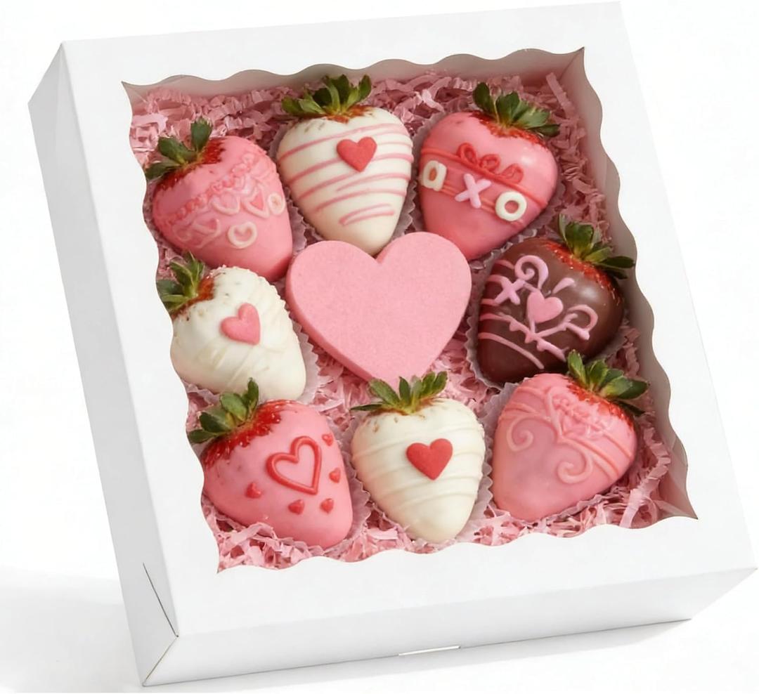 20 Pcs Pie Boxes 10x10x2.5 Inch Bakery Boxes with Window Cookie Box Treat Box for Pastry Strawberries Chocolate Truffle Donuts (White)