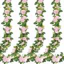 Sggvecsy 4Pcs 31Ft Artificial Rose Vine Fake Flower Garland Floral Garland Faux Silk Hanging Vine Rose Ivy Vines for Wedding Arch Party Wall Garden Ceremony Background Outdoor Decor (Pink)