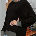 SHEWIN Women Color Block Patchwork Sweatshirt 2025 Fall Pullover Oversized Tops (Black, XL)
