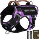 Tactical Dog Harness - HEYCAHVA Service Dog Vest Full Metal Buckles Dog Vest for Medium Large Dog Reflective No Pull Dog Harnesses Vest with Leather Handle, Hook & Loop for Hiking Training (Purple, L)