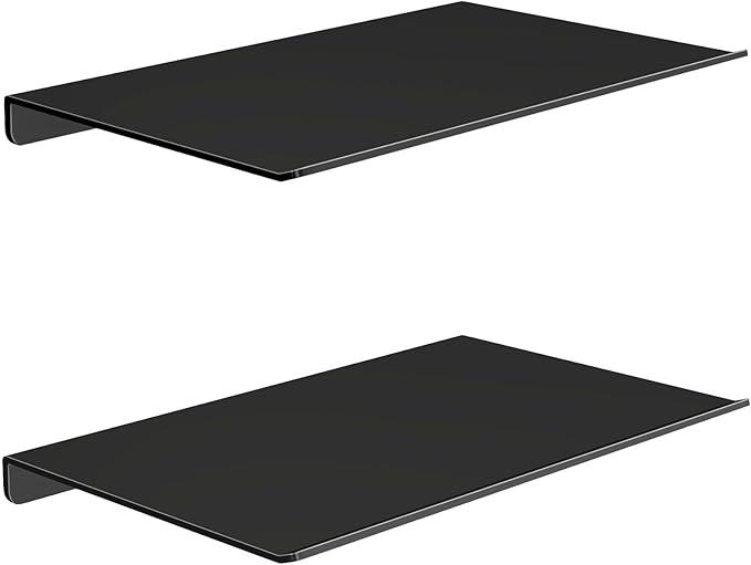 MKO 8" Small Floating Shelves for Wall, Metal Wall Mounted Shelf for Bathroom, Bedroom, Living Room, Kitchen, Little Mini Tiny Display Hanging Shelves for Books/Storage/Room Decor 2 Packs, Black
