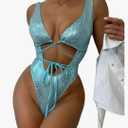 No Brand Women's Metallic Snakeskin One Piece Swimsuits Rave Outfit Bathing Suits, Size: XL