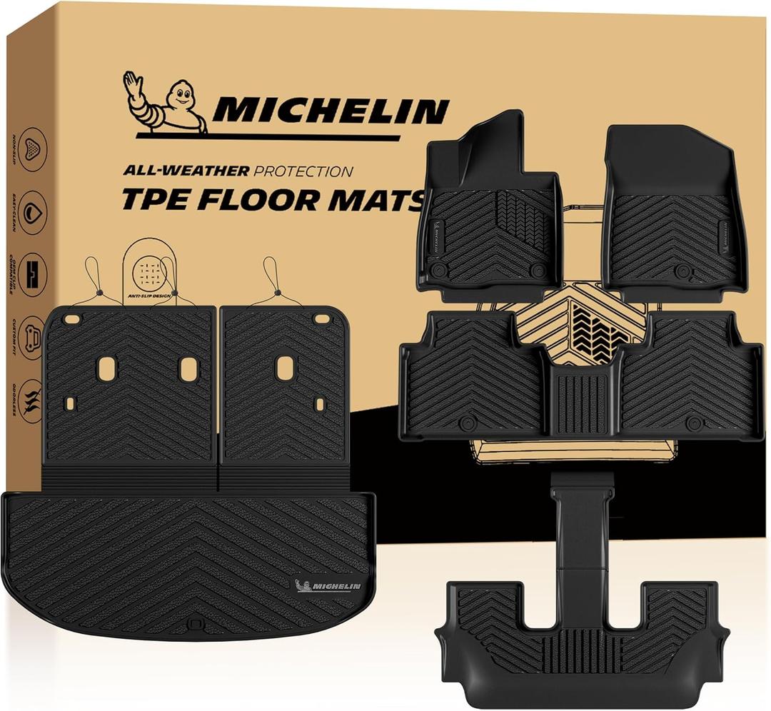 Michelin Vehicle Mats, Premier Series All-Weather TPE Custom Fit Liner for 2027 Kia Telluride Gas 7 & 8 Seats Floor Mats (5 Piece)