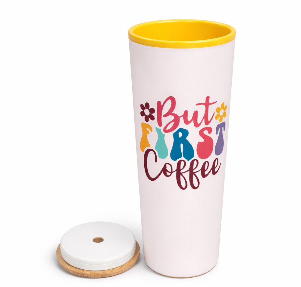 24oz Tumbler with Bamboo Lid Double Wall White