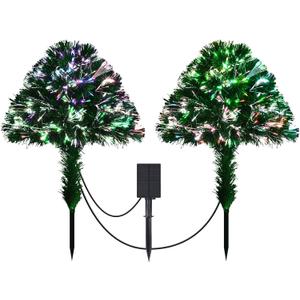 Alupssuc Set of 2 18 Inch Pre-lit Fiber Optic Xmas Tree with Muti-Color Lights, Solar Outdoor Christmas Tree, Christmas Urn Filler for Outsdie Holiday Display Yard Front Porch Pathway Decor