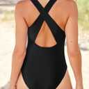 Herseas One Piece Swimsuit Women Slimming Tummy Control Bathing Suit Crisscross Back Athletic Modest Swim Suit 2026 (Black, XL)