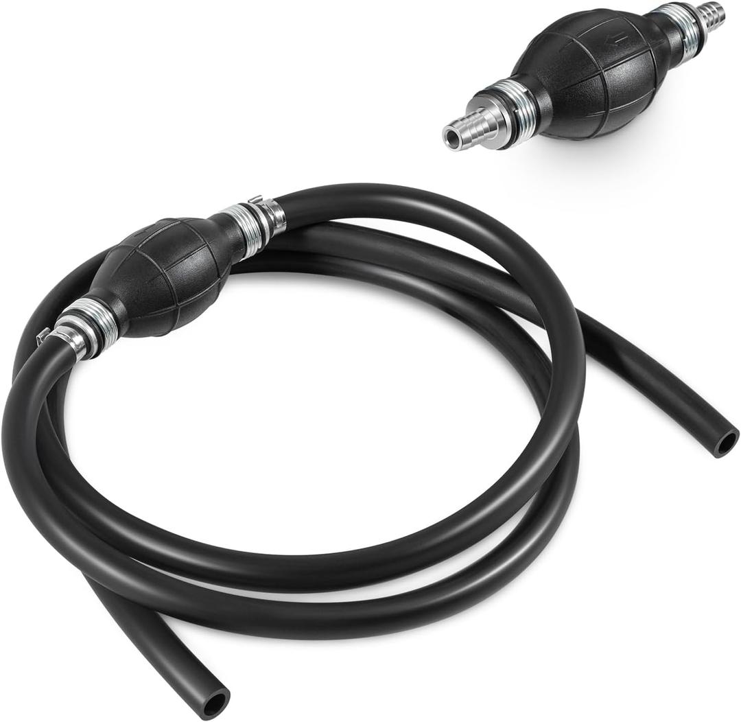 3/8" Fuel Line Assembly, 6FT Nylon Braided Marine Fuel Hose with Primer Bulb and Stainless Clamps, Universal Fuel Line Kit for Outboard Boat Motor, RV, Tractor, and More