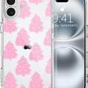MAYCARI for iPhone 16 Plus Case Christmas Phone Case Pink Xmas Trees Clear Case Anti-Scratch Shockproof Slim Soft TPU Phone Case Cover for Apple iPhone 16 Plus Winter Xmas Theme Phone Case Series