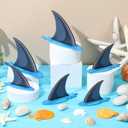 Chunful 6 Pieces Wooden Shark Fin Centerpieces Table Sign Shark Theme Party Birthday Decorations Summer Tiered Tray for Ocean Summer Party Supplies