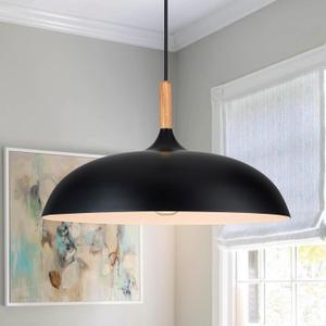 Lingkai Black Pendant Lights Kitchen Island, 17.7" Large Modern Pendant Light Fixtures Adjustable Hanging Ceiling Light Fixture for Dining Room Bedroom Foyer Entryway, Farmhouse Wood Accent