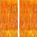 KatchOn, XtraLarge Orange Fringe Backdrop Curtain - 3.2x8 Feet, Pack of 2 Orange Backdrop | Streamers Graduation Decorations 2025 | Basketball Theme Party Decor | 2025 Graduation Party Decorations