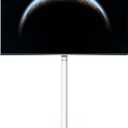 FITUEYES Design Corner TV Stand for 37"-65", Mid Century Modern White TV Stand with Marble Textured Glass Base & Concealed Storage, Metal TV Cart Decor for Living Room, TV Floor Stand Master Series