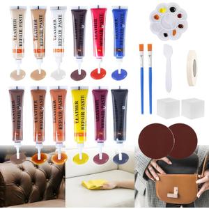 12 Colors Vinyl Repair Kit Leather Repair Kit for Scratch, Tears Sofa, Jacket, Car Seats and Purse Easy Application with Customizable Colors Leather Repair Kit for Furniture
