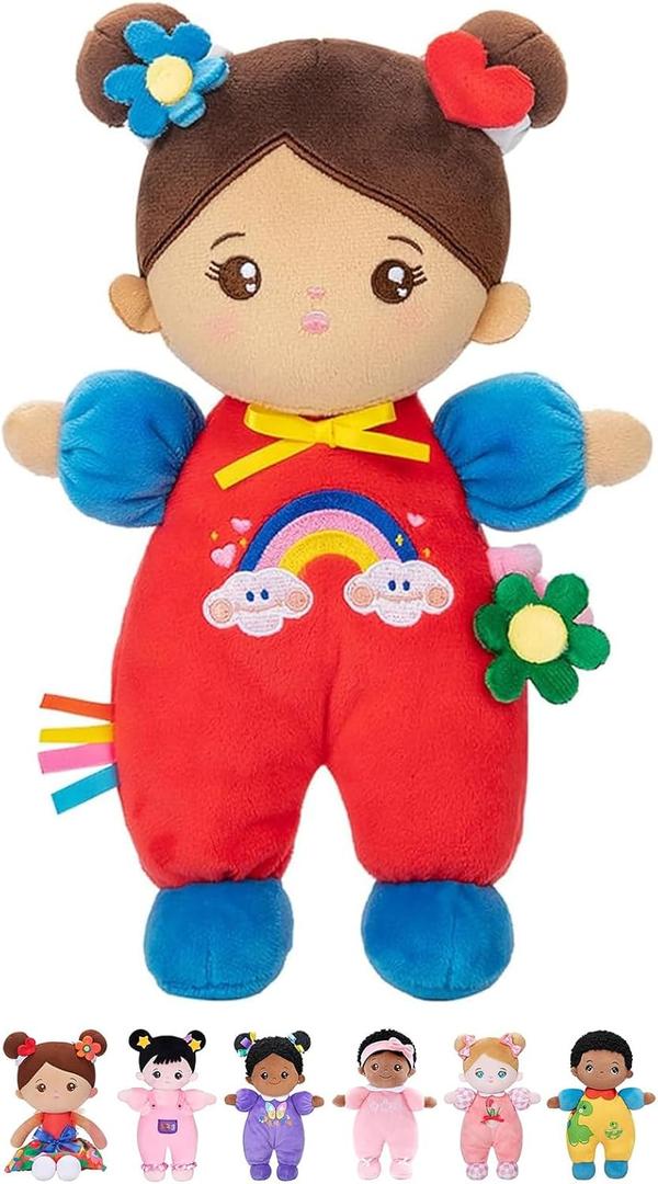 OUOZZZ Soft Baby Doll 10" - Hispanic First Birthday Toys for 1 Year Old Girl, Ideal 1 Year Old Girl Gifts & Baby Girl Gifts, Snuggle Buddy for Infants Brown Skin