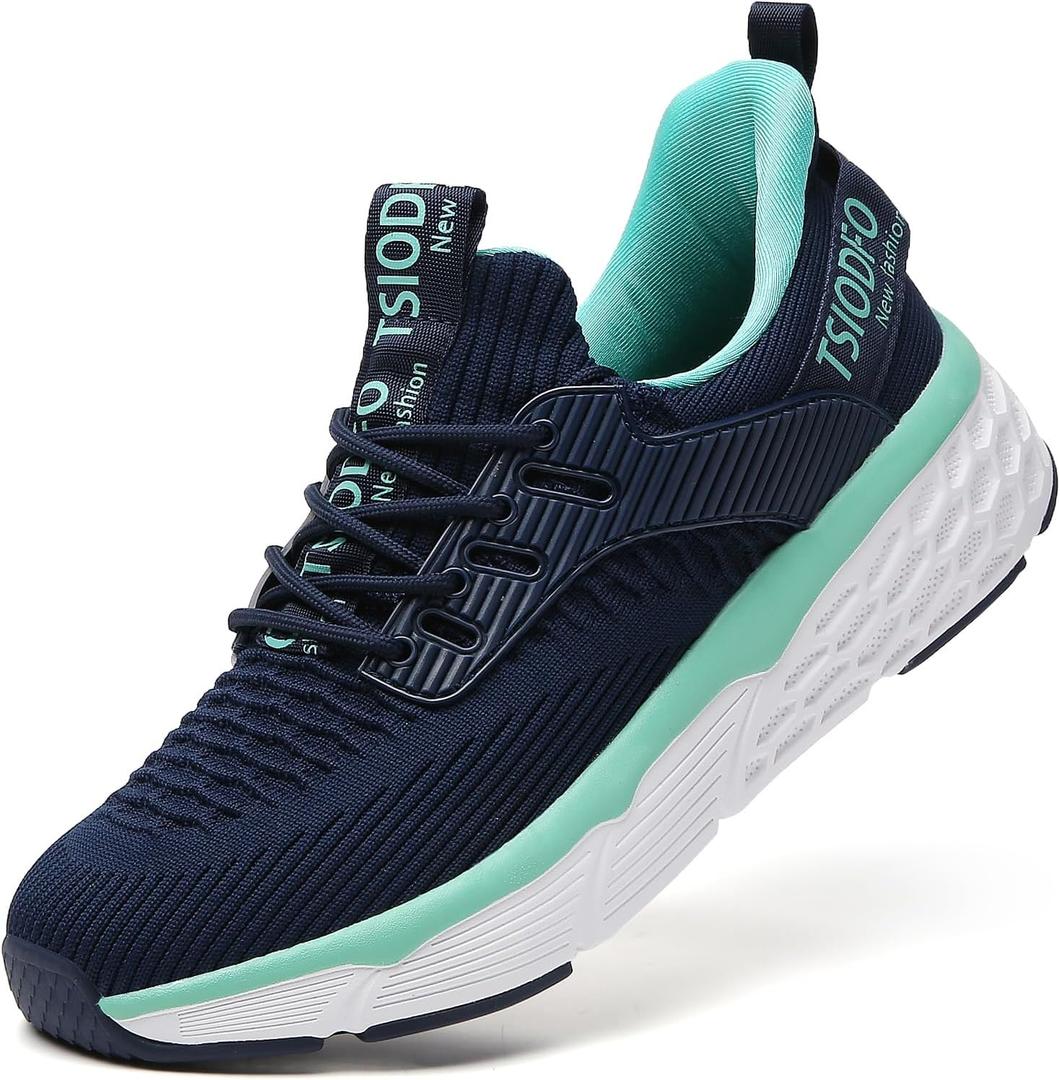 TSIODFO Womens Slip On Running Shoes Wide Lightweight Gym Workout Walking Shoes (7, Navy Blue)