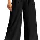 Fancysters Women Wide Leg Linen Pants, High Waisted Summer Casual Cotton Linen Palazzo Pants with Pockets (Black), Medium