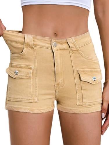Aotasely Women's Stretchy Jean Shorts Mid Waisted Twill Shorts Stretch Junior Booty Denim Shorts with Pockets Club Night, Size: XS