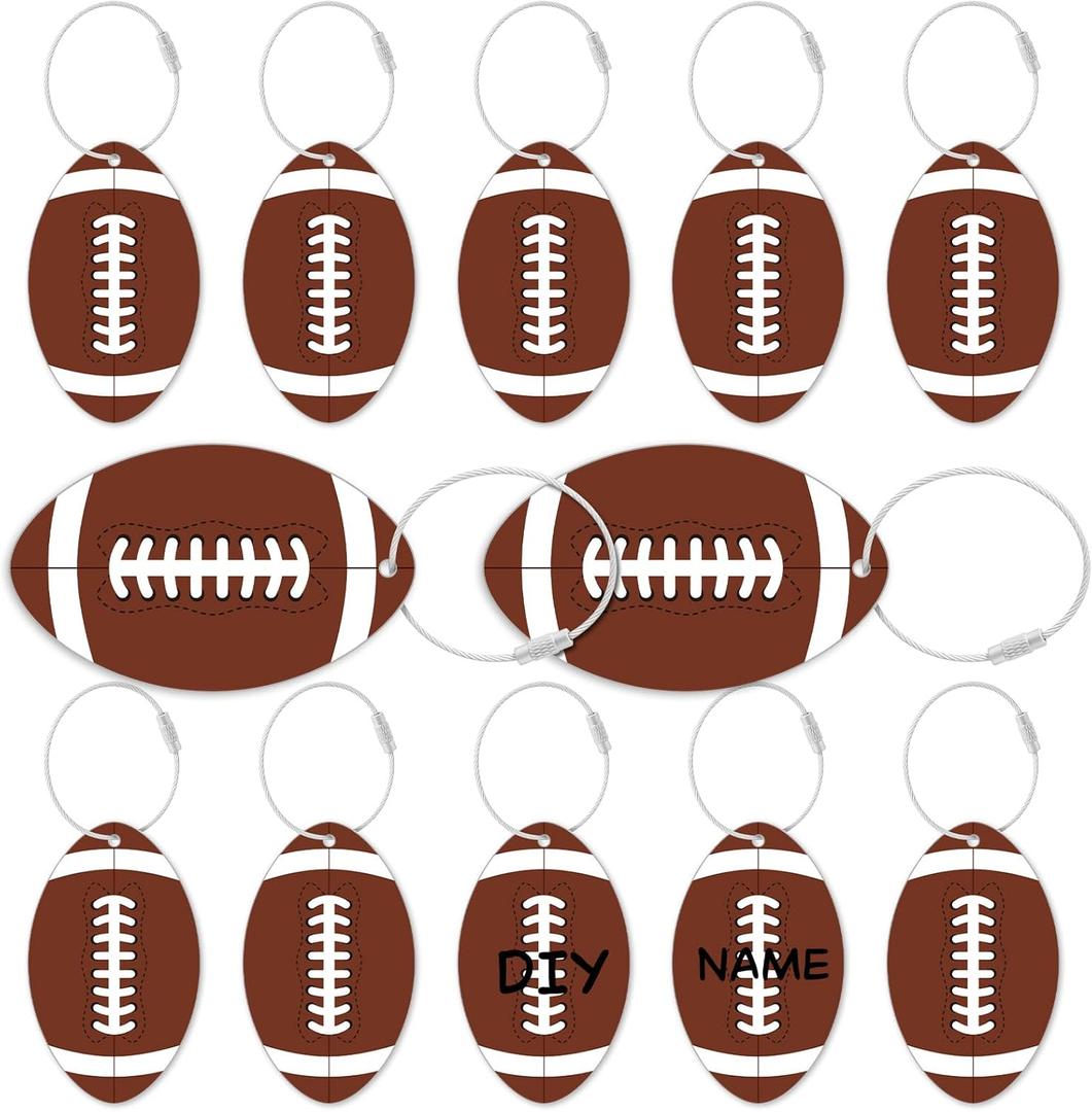 12 Pcs Football Luggage Tags for Suitcases Travel Suitcase Labels with Metal Ring 2.75in Football Keychain,Football Accessories PVC Name Id and DIY Pocket Hug Card for Men Women Travel Bag Suitcase