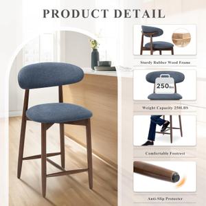 COLAMY Bar Stools with Back, Counter Height Bar Stools, Upholstered Counter Stools with Wood Legs for Kitchen Island Dining Room Bar, (Set of 1)