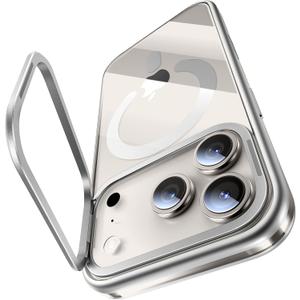 Lens Stand for iPhone 17 Pro Max Case (with Camera Control Button) Compatible with MagSafe, Military-Grade Drop Protection Magnetic Phone Case for iPhone 17 Pro Max Clear Cover, Silver