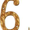 HILAZA House Number 6 for Outside, 5.5 Inch Cast Iron Metal Home House Address Numbers, Golden